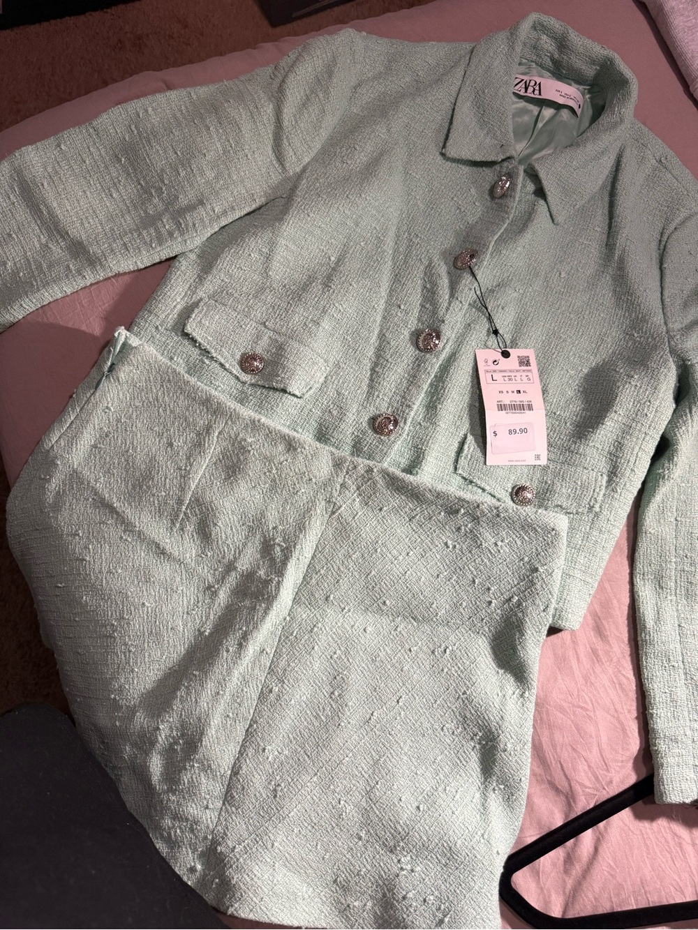 Zara Mint Green Tweed Blazer Jacket